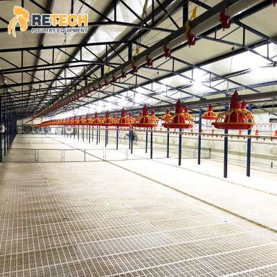 Automatic Poultry Farm Equipment Broiler Farming Pan Feeding System for 50000 chickens shed